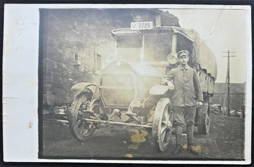 WWI German Feldpost Postcard Soldier & Military Truck 1917 Fernsprech Abt 15