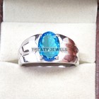 Blue Topaz Oval Cut Gemstone With 925 Sterling Silver Ring For Men's #A927 #