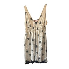 Victoria's Secret Angels Ivory Black Floral Satin Lace Trim Slip Dress Large