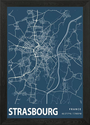 Strasbourg Blueprint Map Framed Wall Art Poster Canvas Print Picture