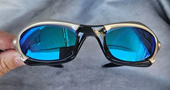 Gafas de sol Oakley Splice vintage negras, plateadas, azules lentes Y2K hechas en EE. UU. Foto 3 de 4