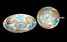 Royal Chelsea Tea Cup & Saucer Turquoise Gold Bird of Paradise Bone China 3800A