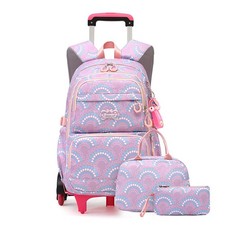 3PCS Girls Rolling Backpack Elementary Student Schoolbag Travel Trolley Bag W...