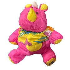 Fisher Price Puffalump Rhino Rhinoceros Nylon Animal Purple Vintage 17 Inch