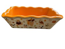 Old Time Pottery Fall Dogs Pumpkin Ceramic Mini Loaf Pan Scalloped Baking Dish