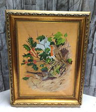 Robin Framed Painting ~ Gold Frame ~ Signed Len Scranage ~  Based on Basil Ede