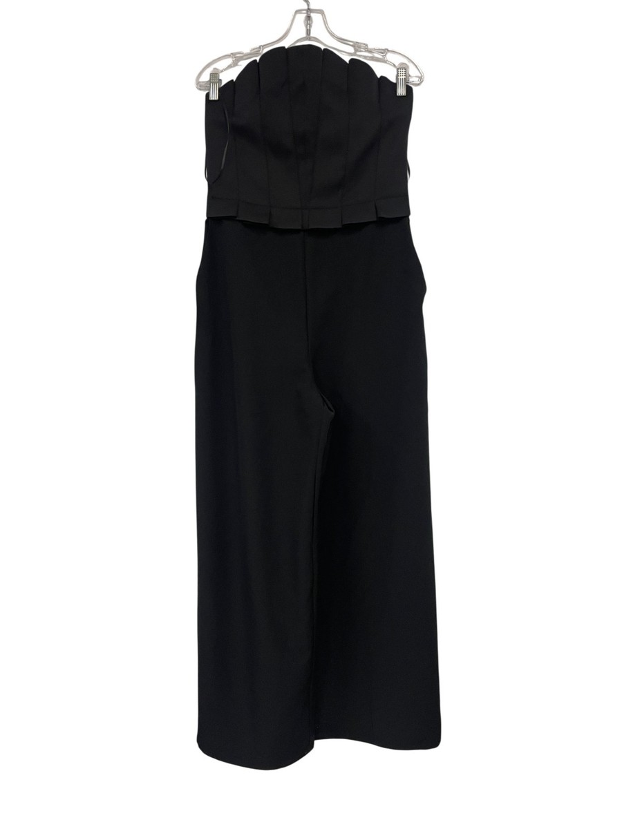 Zara Womens Jumpsuit L Black Crepe Wide Leg Spaghetti Straps 8741