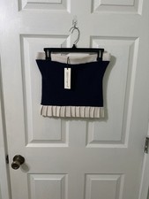 Freshman 1996 Knitted Tube Top Navy/cream XL Pleated Hem