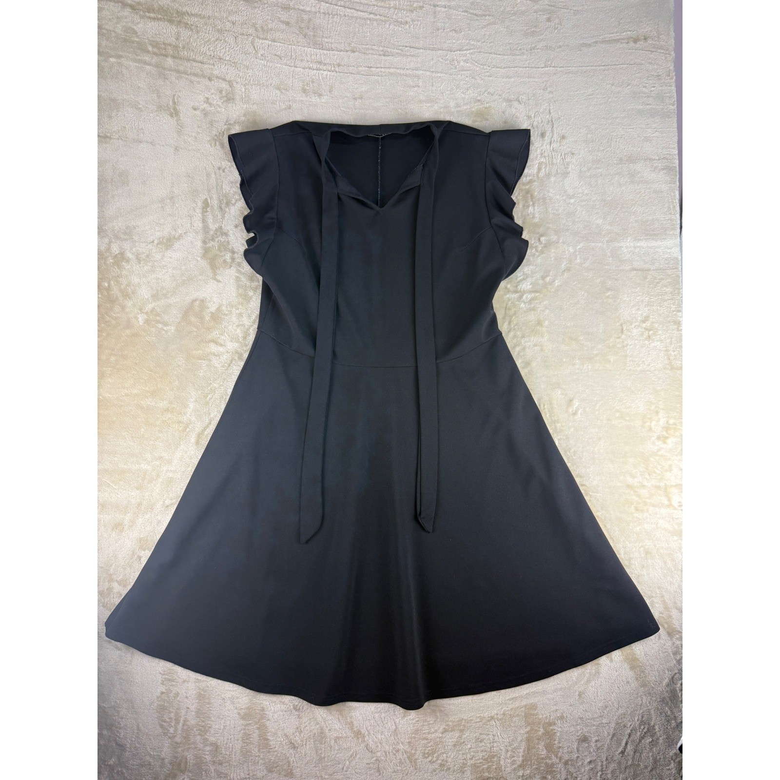 Moyabo Womens Black Ruffle Sleeve Tie Neck Fit and Flare Skater Dress 2XL