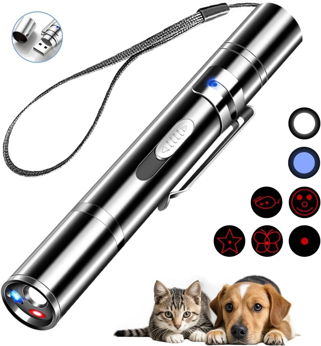 Cat Laser Pointer Toy Dog 7 Adjustable Pattern Long Range Lazer Toy USB Recharge