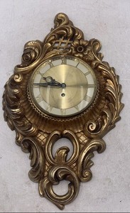 Gold Plastic 8-Day Rococo Design Embossed Decorative Collectible Wall Clock