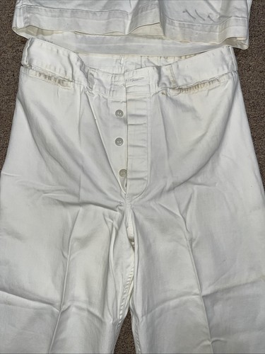 Vtg WWII US Navy Uniform White “Cracker Jack”Sailor Shirt & Pants Men’s Small - Picture 8 of 24