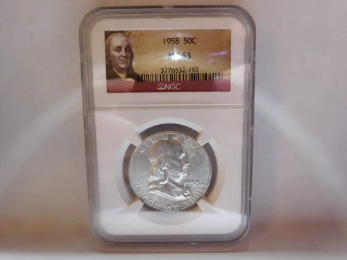 1958 NGC MS 63 FRanklin Half Dollar-Portrait Label.