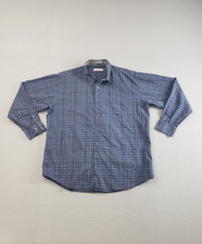Alex Cannon Men Shirt XL Blue Check Long Sleeve Button Down 100 Cotton Collared