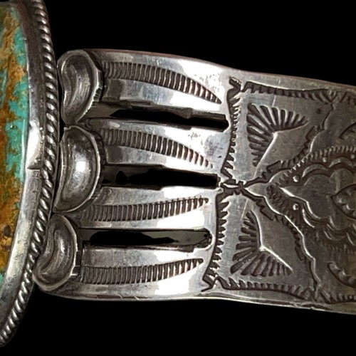 Joe Eby Steeling Silver Roysten Natiral Turquoise men's cuff Southwesteen - Picture 4 of 14