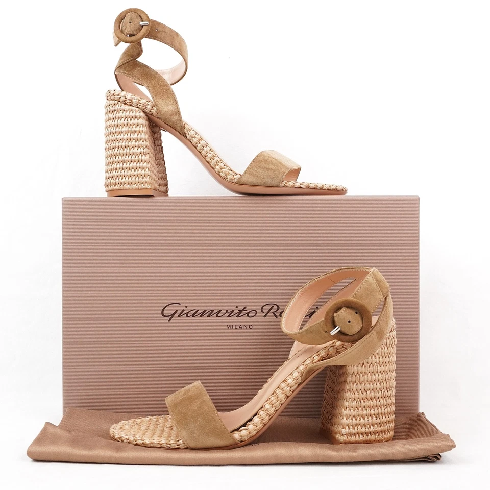 Gianvito Rossi Luana Woven 3.3in Heels In Brown Suede - Women's Size EU 38