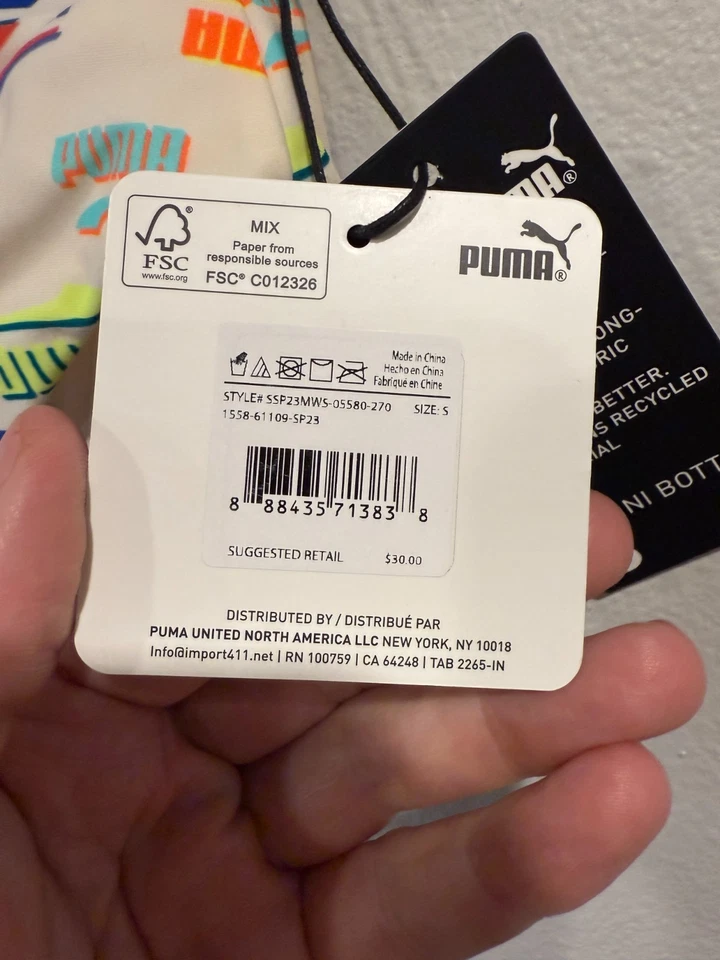 Calcinha de biquíni Puma bege com escrita multicolorida novo tamanho pequeno - Imagem 4 de 4