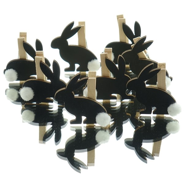 Kaemingk Oster-Deko Osterhasen-Klammern Schwarz Aus Holz - 8-Er Pack-image