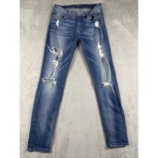 7 For All Mankind The Ankle Skinny Jeans Medium Wash Distressed/Holes Sz 26 New