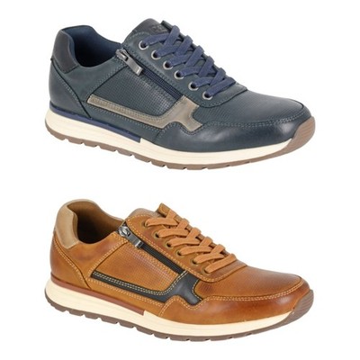 Route 21 Herren 6 Ösen Leder Schnürung Reißverschluss Leger Freizeit Turnschuhe Schuhe UK 6-12