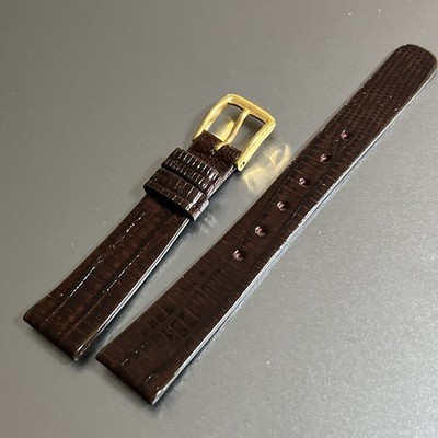 Hadley Roma Watch Strap 13mm Genuine Lizard Shiny Dark Brown Extra Thin SHORT