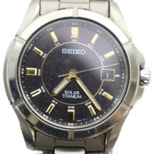 Seiko SEIKO V145-0AX0 Watch Solar Calendar Logo Black Dial Silver GY11 /MQ Men's