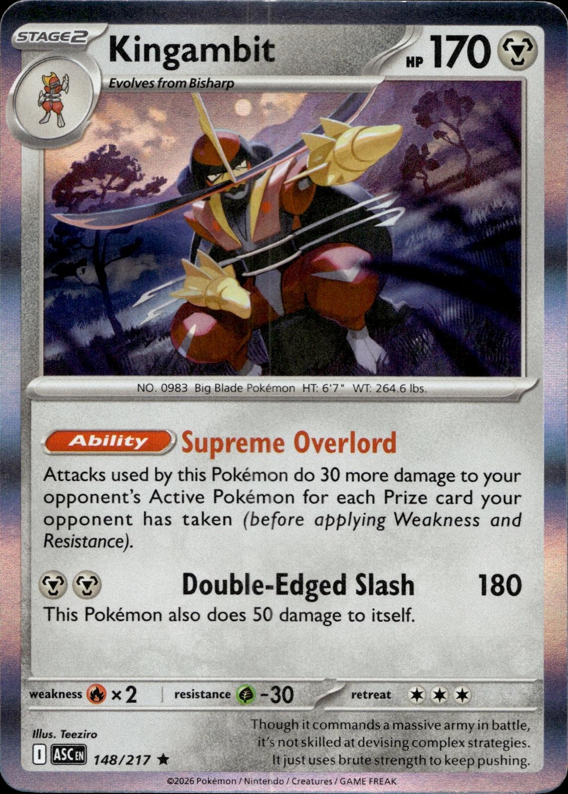 Kingambit 148/217 Rare Ascended Heroes Pokemon Holo Near Mint
