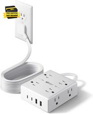 10Ft Extension Cord with Multiple Outlets, Flat Plug Surge Protector Power Strip