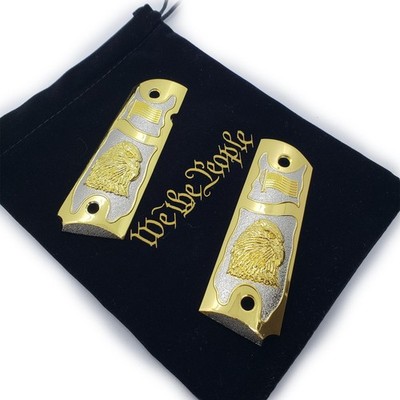 Luxury For COLT 1911 38 - 45 FULL SIZE GRIPS AMBI  Cut Gold Nickel Bald Eagle