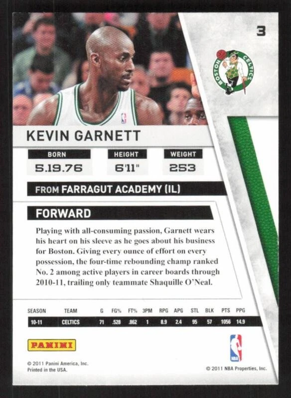 2010 PANINI SEASON UPDATE KEVIN GARNETT 3 MINT BASKETBALL BOSTON CELTICS - Image 2 of 2
