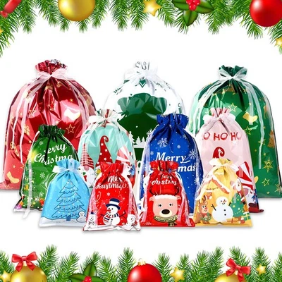 Drawstring Holiday Gift Bags Christmas Assorted Sizes Large Medium