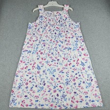 Aria Collection Nightgown Womens L White Pink Floral Cotton Lace Trim Sleeveless