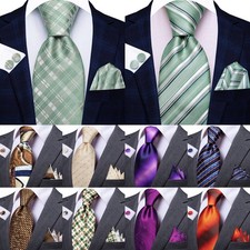 Men Tie 3 Pieces Necktie Pocket Square Cufflinks Multicol Wedding Party