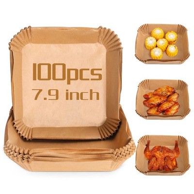 100 PCS Air Fryer Baking Paper Square Non-Stick Oil-Proof Water-Proof 7.9 Inch