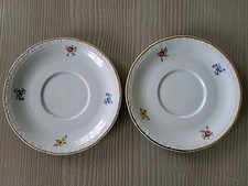 Apulum Porzellan Teller 2x Untertassen Blumen Goldrand Ersatz Set