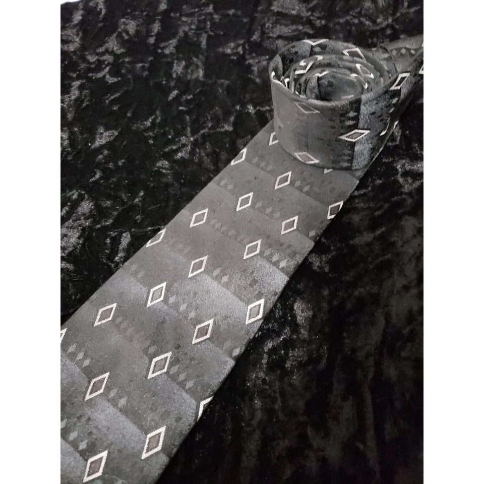 Don Loper of Beverly Hills Neck Tie Mens Black Gray Diamonds Career Wear - Image 3 of 4