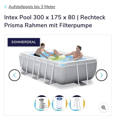 Intex Prism Frame Pool 300x175x80 cm rechteckig hellgrau mit Filterpumpe & Leit 