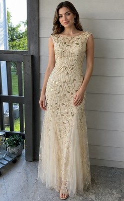 Gold Beige Sequin Size 6 Polyester Formal