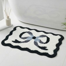 Black Bow Bath Mat, 20" x 32" Scalloped Bath Rug for Bathroom, Black and Whit...