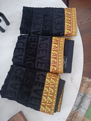 VERSACE HOME 3 FACE TOWEL SET BLACK BAROQUE BODY BATHROOM