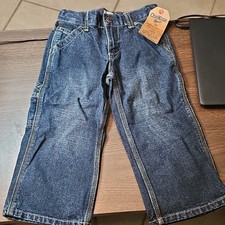 OshKosh B'gosh Unisex Blue Denim Carpenter Pants 2T Button Zip Pockets 1125 0107