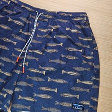 LL Bean Men's Swim Trunks Sport Shorts XL Supplex Fish Pattern Blue 503781