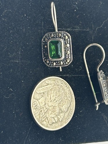 Vintage Sterling Silber grüner Stein Smaragd? Ohrhänger - Bild 7 von 7