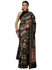 Women's Bhagalpuri Silk Ikat Printed Saree With Unstitched Blouse