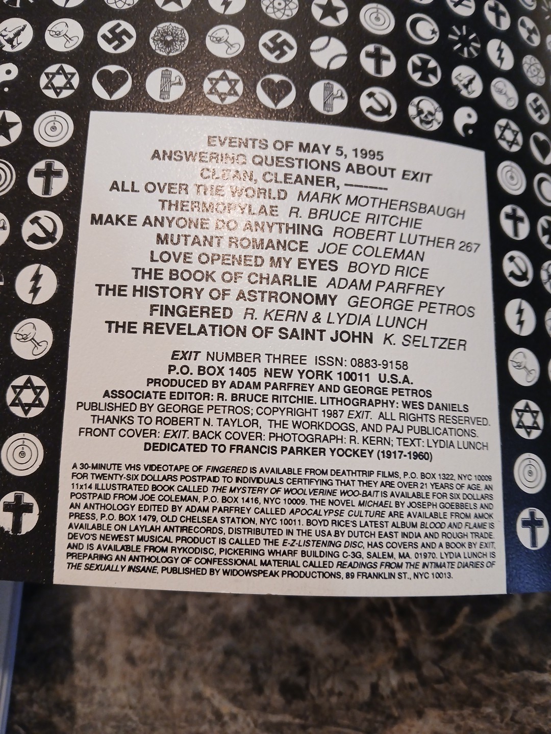 EXIT #3 1987 Adam Parfrey Punk Graphics Mark Mothersbaugh Joe Coleman LIKE NEW