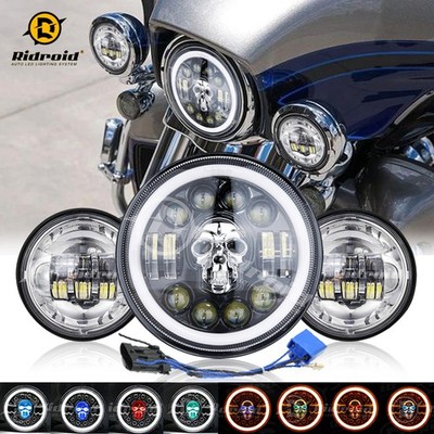 7'' Skul Headlight + 4.5'' Fog Passing Lamp For Harley Davidson Touring Road King