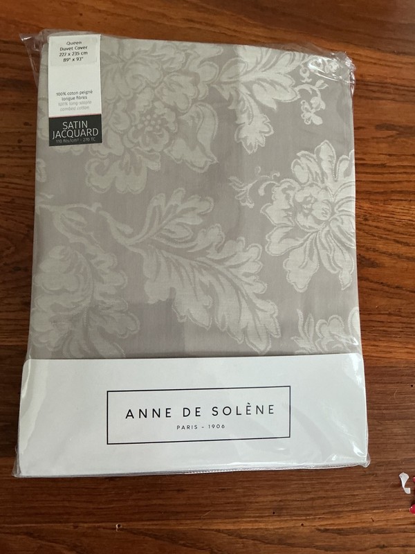 Anne De Solene Paris Queen Beige Satin Jacquard Duvet Cotton NWT Calliope