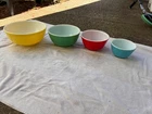 Vintage Pyrex Primary Colors Nesting Bowls Set Of 4 Red Yellow Green Blue