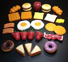 Vintage Fisher Price Fun With Food Lot of 26 Pieces Breakfast Foods Bread Waffle