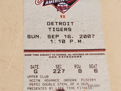 2007 MLB Minnesota Twins Ticket Stub gegen Detroit Tigers 16. September 2007 (4-6L) Ron GA - Bild 8 von 8